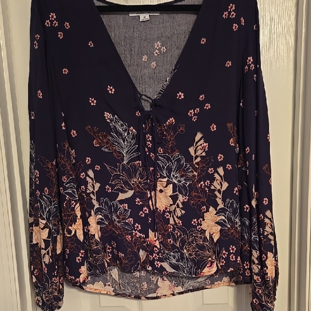 O'Neill Floral V-Neck Blouse in Dark Blue and Peach